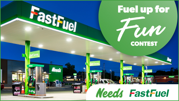 Gas station is pictured with the words fuel up for fun contest written on the image.
