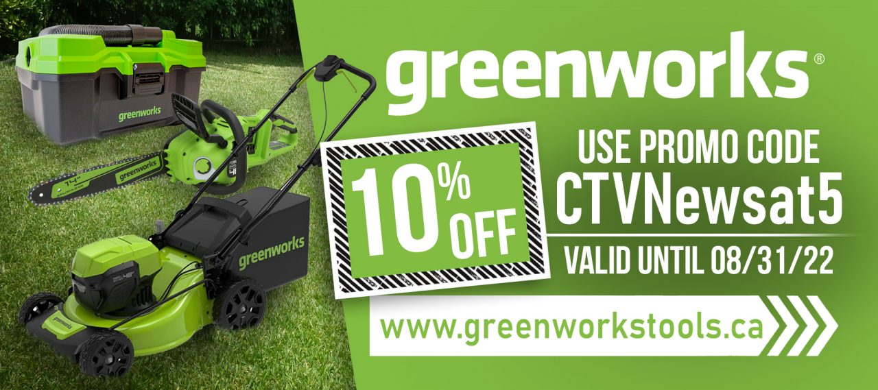 A COUPON READS 10% OFF GREENWORKS TOOLS USE CODE CTVNewsat5
