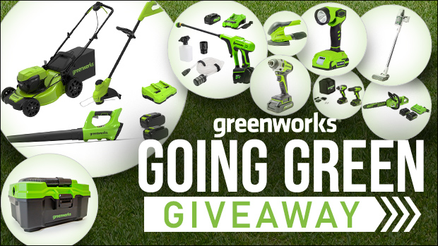 a collection of yard tools are displayed and the words going green giveaway 