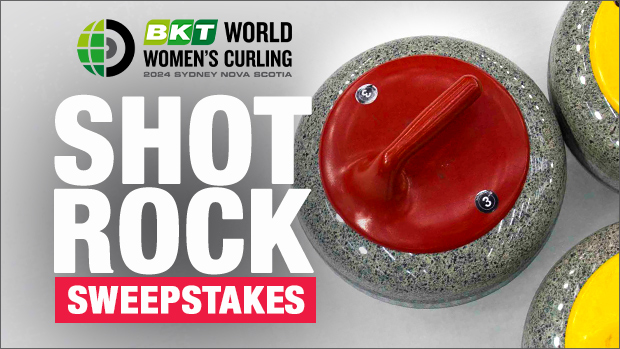 Curlers are showen with the text Shot Rock Sweepstakes