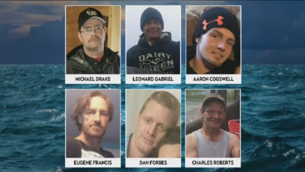Pictured from top left to bottom right: Michael Drake, Leonard Gabriel, Aaron Cogswell, Eugene Francis, Dan Forbes, and Charles Roberts -- the crew of the Chief William Saulis, a scallop dragger that sank in the Bay of Fundy on Dec. 15, 2020.