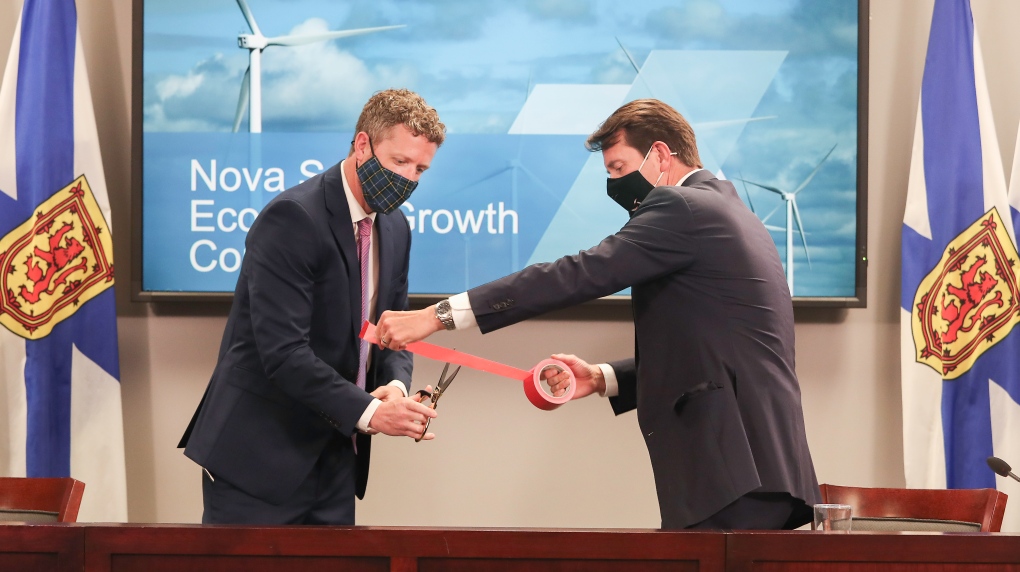 Premier Iain Rankin, pictured with Scott Brison, chair of the Economic Growth Council, pledges to 'cut red tape' as part of Nova Scotia's post-pandemic recovery plan.  