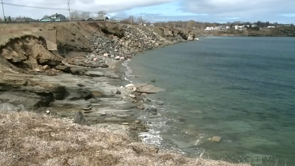 The shoreline is seen along Shore Road in Sydney Mines, N.S., on April 23, 2022.