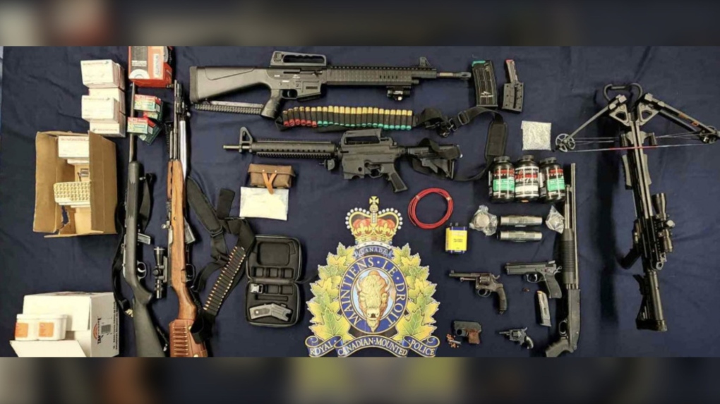 RCMP says the search led to the seizure of more than half a dozen homemade pipe bombs, as well as components for building additional devices. Police also seized nine unsecured firearms, including several restricted and prohibited weapons and at least one that was loaded, as well as ammunition.