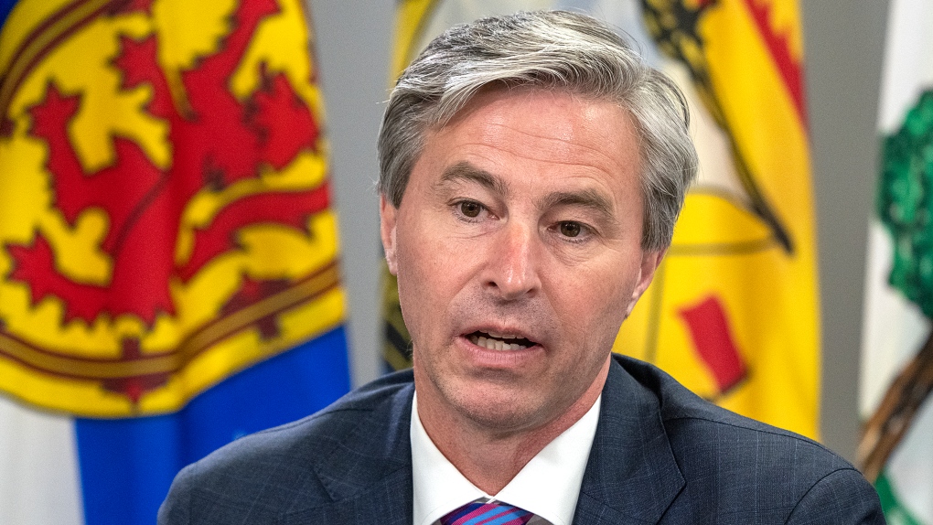 Nova Scotia Premier Tim Houston fields a question at a meeting of the Council of Atlantic Premiers in Halifax on Monday, March 21, 2022. (THE CANADIAN PRESS/Andrew Vaughan)