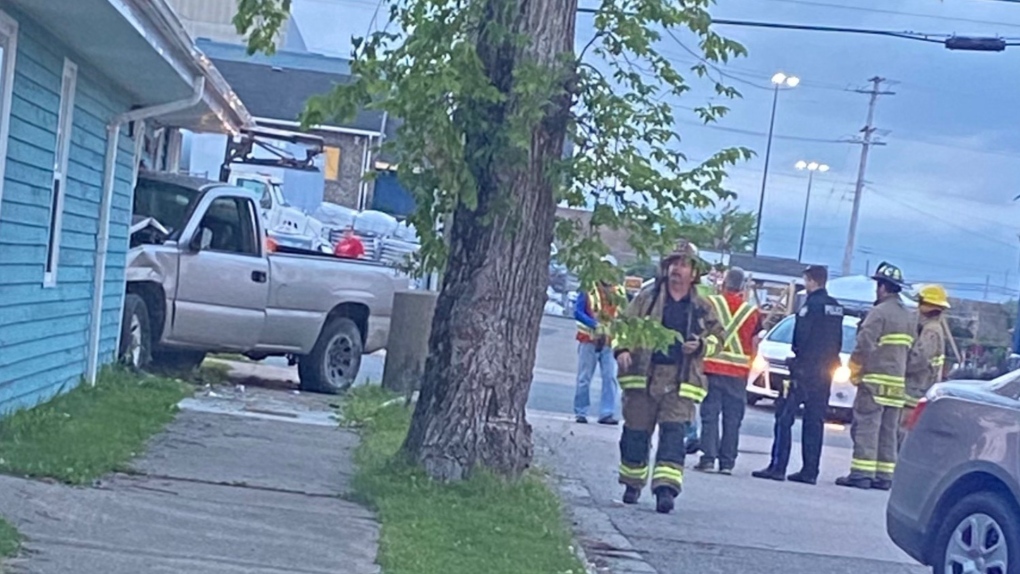 Cape Breton Regional Police responded to reports that a vehicle had struck a building on Hugh Street Tuesday night. (Courtesy: Tom McNamara)