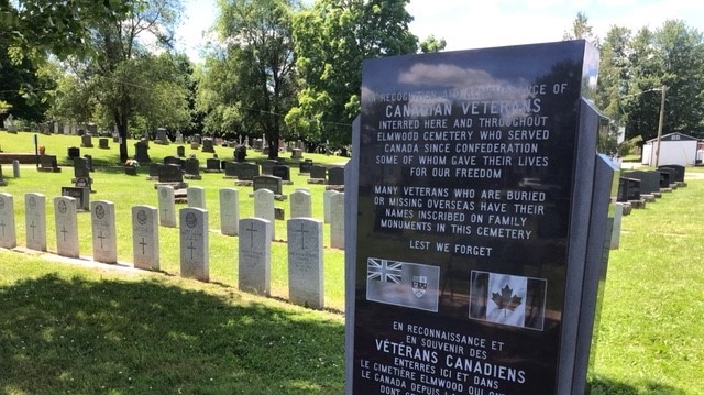 A memorial at the Elmwood Cemetery commemorating Canadian veterans is seen on July 4, 2022 in Moncton. 