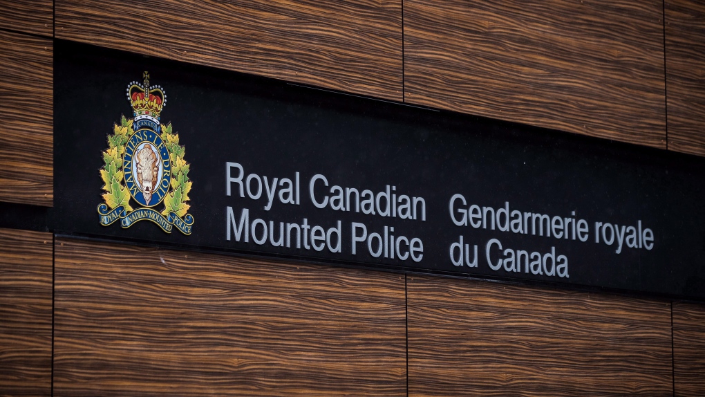 The RCMP logo is seen outside Royal Canadian Mounted Police "E" Division Headquarters, in Surrey, B.C., on Friday April 13, 2018. (THE CANADIAN PRESS/Darryl Dyc)
