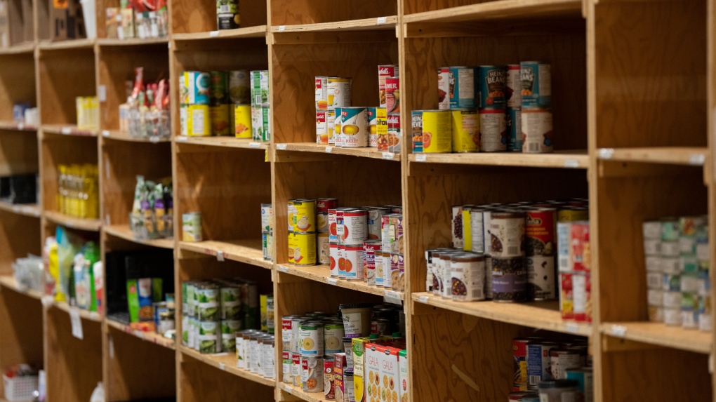 Canned products sit on shelves at the Kanata Food Cupboard, Friday, Oct. 7, 2022 in Ottawa. THE CANADIAN PRESS/Adrian Wyld