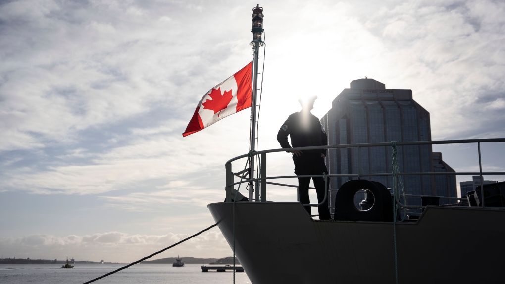 A sailor stands aboard HMCS Glace Bay during the departure ceremony for His Majesty’s Canadian Ships Glace Bay and Moncton in Halifax on Monday, January 9, 2023. The ships set sail for a deployment to West Africa on Operation Projection in support of security and stability in the region. THE CANADIAN PRESS/Darren Calabrese