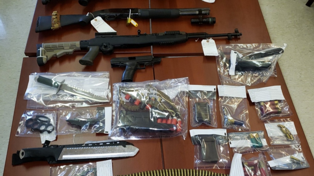 New Brunswick police seized several weapons during a 2022 search warrant. (Source: RCMP)