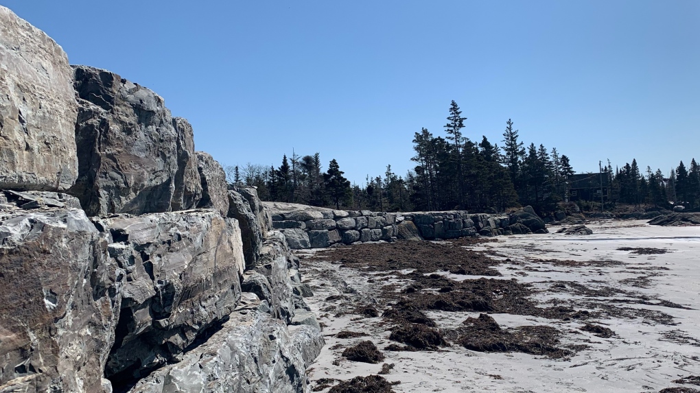 The rock wall built at Little Crescent Beach is pictured. (Heidi Petracek/CTV Atlantic)