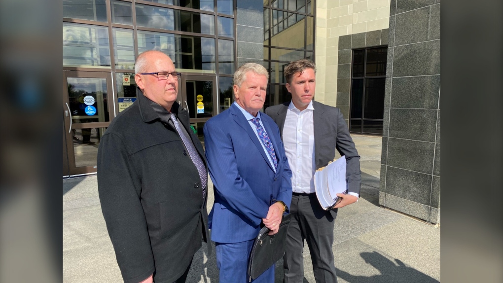 Darrell Tidd, Reid Smith and James Sayce speak to reporters outside the Moncton law Courts Monday morning. (CTV/Derek Haggett)