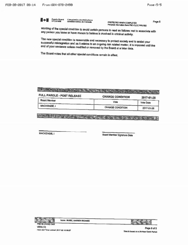Darren Muise parole document