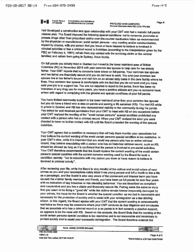 Darren Muise parole documents