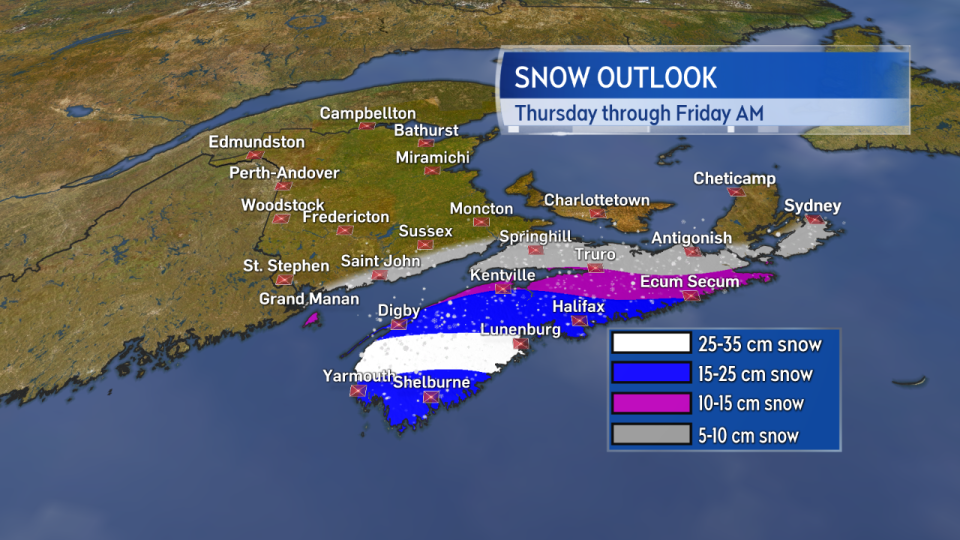 Halifax region and western Nova Scotia will get most of Thursday's snow